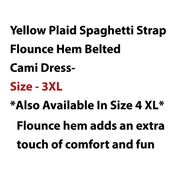 Cami Dress 3XL Belted Knee Length Yellow Plaid Spaghetti Strap Flounce Hem - Picture 4 of 7